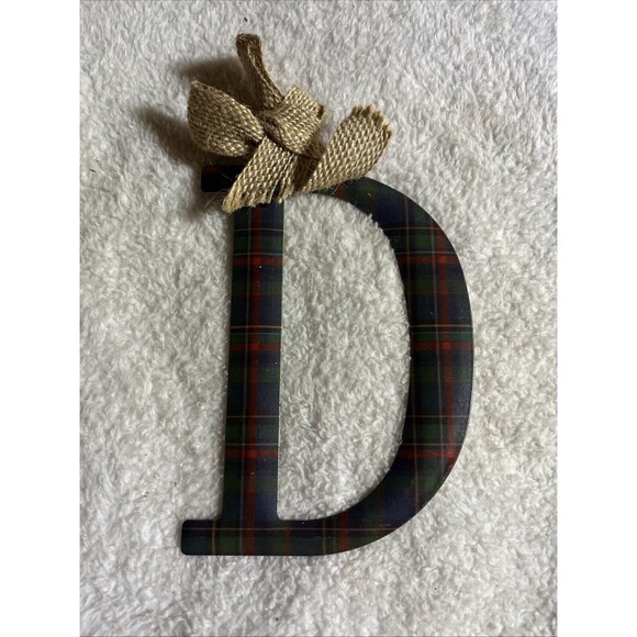 Lot of 2 Letter 'D" Ornaments Glitter Snowman & Plaid Burlap Letter - Picture 2 of 10